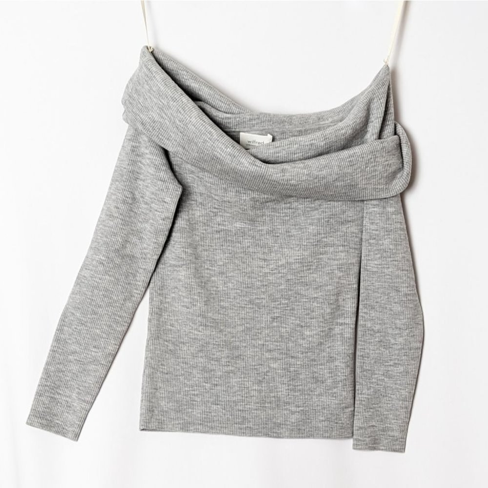 ❌SOLD❌ WILFRED Croquis Sweater  Ribbed Off Shoulder Light Grey Aritzia - Picture 8 of 11